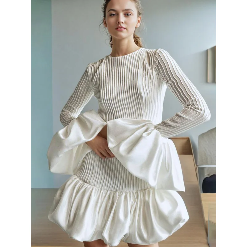 French Flare Sleeve Round Neck Mermaid Sweater Dress For Women 2025 Ruffles Knitting Skinny Dress Mermaid Pullover 
French Flare Sleeve Round Neck Mermaid Sweater Dress For Women 2025 Ruffles Knitting Skinny Dress Mermaid Pullover