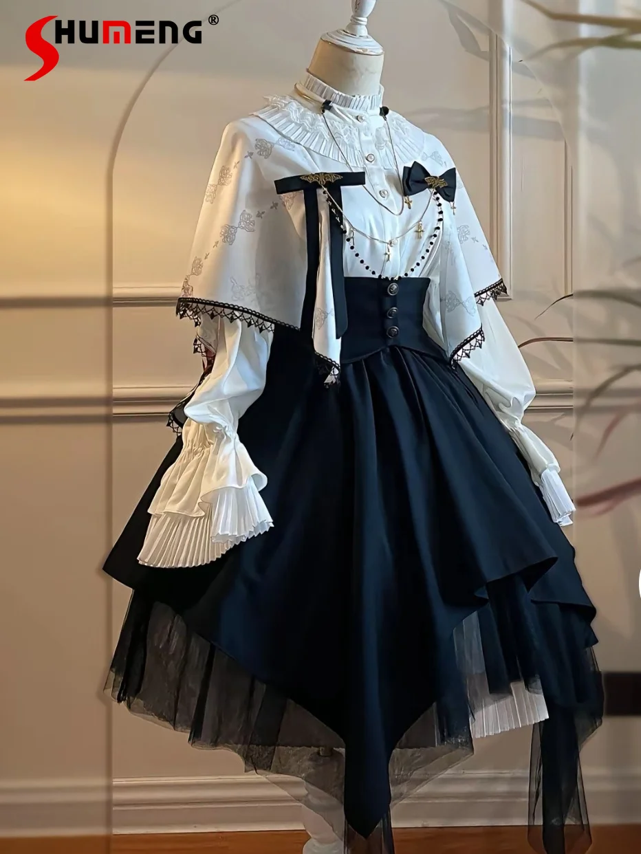 Elegant Gothic Lolita Skirt Set Lantern Sleeves Single-breasted Shirt Top High Waist A-line Irregular Skirt Two-piece Sets Women
Elegant Gothic Lolita Skirt Set Lantern Sleeves Single-breasted Shirt Top High Waist A-line Irregular Skirt Two-piece Sets Women