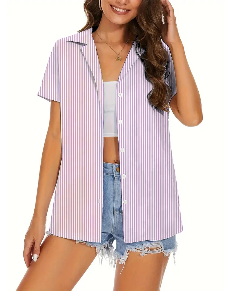 Women's Short Sleeve Suit Collar Shirt Thin Shirt Colorful Striped Print Design Shirt Breathable Comfortable Spring And Summer
Women's Short Sleeve Suit Collar Shirt Thin Shirt Colorful Striped Print Design Shirt Breathable Comfortable Spring And Summer