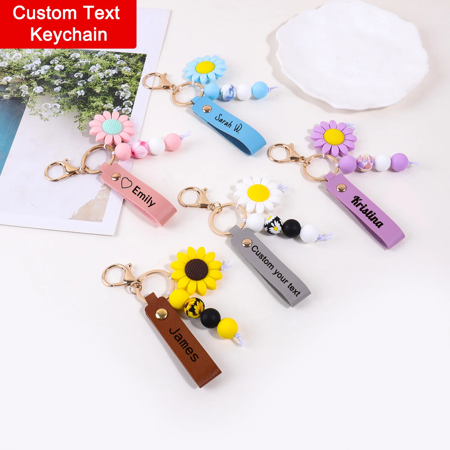 PU Leather Custom Text Keychain Sunflower Pendant Customized Name Key Ring Laser Engraving Gift Personalized Text Key Chain
PU Leather Custom Text Keychain Sunflower Pendant Customized Name Key Ring Laser Engraving Gift Personalized Text Key Chain