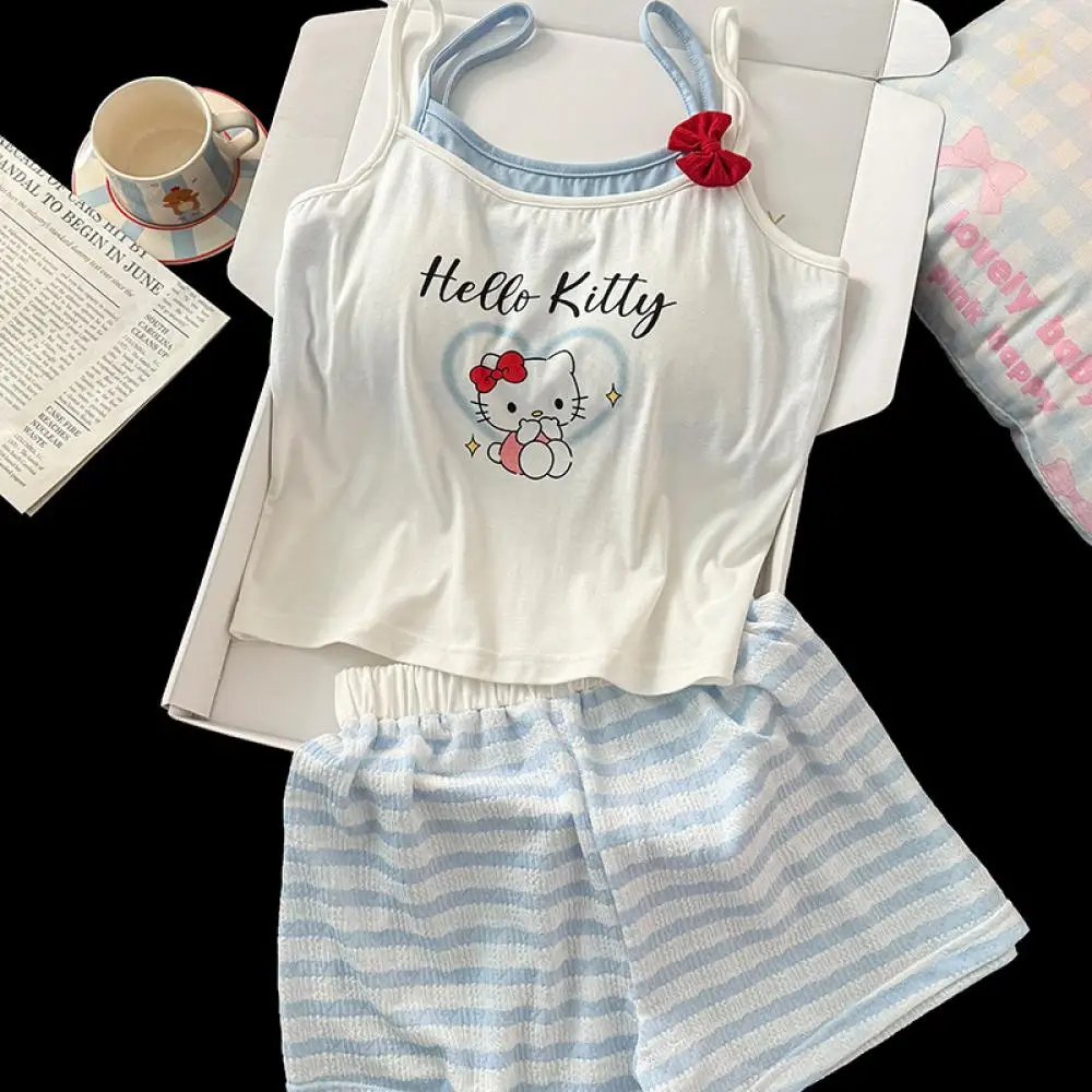 Sanrio Hello Kitty Summer Sling Pajama Sets Pure Women's Nightgown with Chest Pad Short Pants Home Clothes Sleeveless Sleepwear
Sanrio Hello Kitty Summer Sling Pajama Sets Pure Women's Nightgown with Chest Pad Short Pants Home Clothes Sleeveless Sleepwear