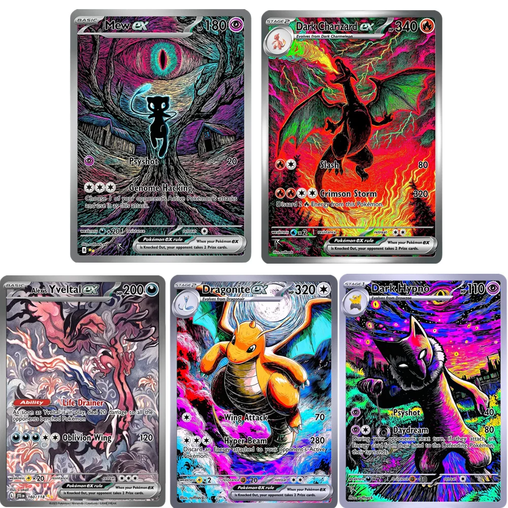 Коллекционные карты для игры TCG: DIY-карты Покемон на английском языке с персонажами Dragonite, Dark Charizard, Hypno, MEW, Alex, Yveltal
Коллекционные карты для игры TCG: DIY-карты Покемон на английском языке с персонажами Dragonite, Dark Charizard, Hypno, MEW, Alex, Yveltal