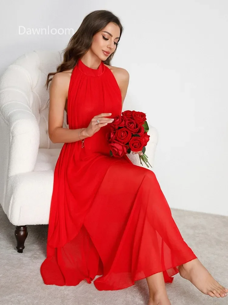 Red Sheer Tulle Halter Neck Long Nightgown with Side Slit Double-Layer Women's Sexy Romantic Luxury Home Loungewear
Red Sheer Tulle Halter Neck Long Nightgown with Side Slit Double-Layer Women's Sexy Romantic Luxury Home Loungewear
