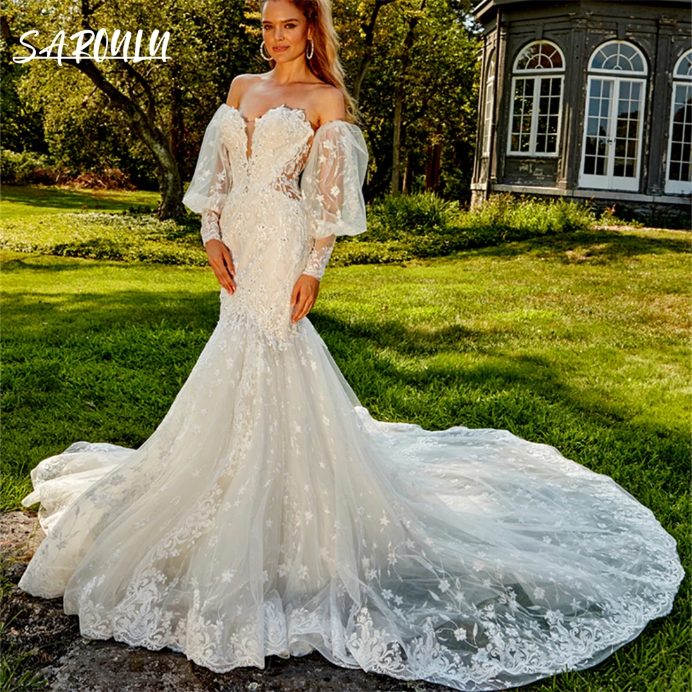 Illusion Waistline Mermaid Wedding Dress Mermaid Chapel Train Puff Sleeve Bridal Wedding Gown Bride Dresses Custom Made
Illusion Waistline Mermaid Wedding Dress Mermaid Chapel Train Puff Sleeve Bridal Wedding Gown Bride Dresses Custom Made