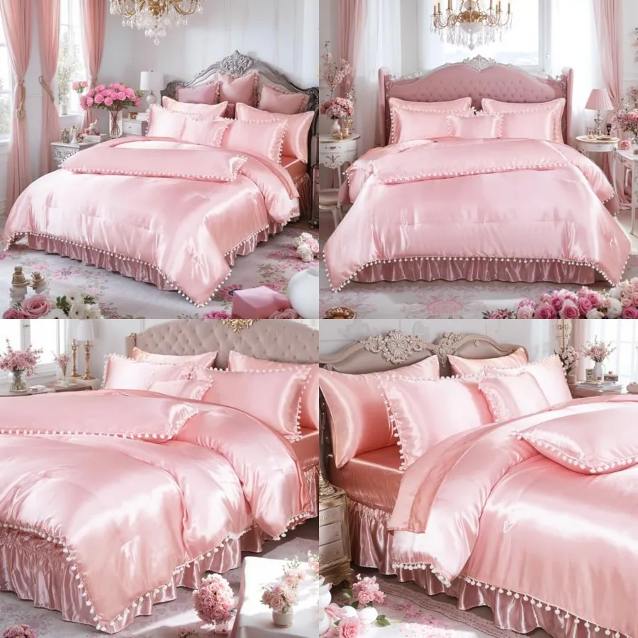 Satin Comforter Set 10 Pcs White Pom Pom Bedding Set Size Super Soft Smooth Silk Like Silky Comforter Bed in A Bag with Comfort
Satin Comforter Set 10 Pcs White Pom Pom Bedding Set Size Super Soft Smooth Silk Like Silky Comforter Bed in A Bag with Comfort