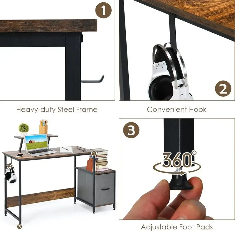 Computer Desk with Reversible Storage Drawer and Moveable Shelf-Brown
Computer Desk with Reversible Storage Drawer and Moveable Shelf-Brown