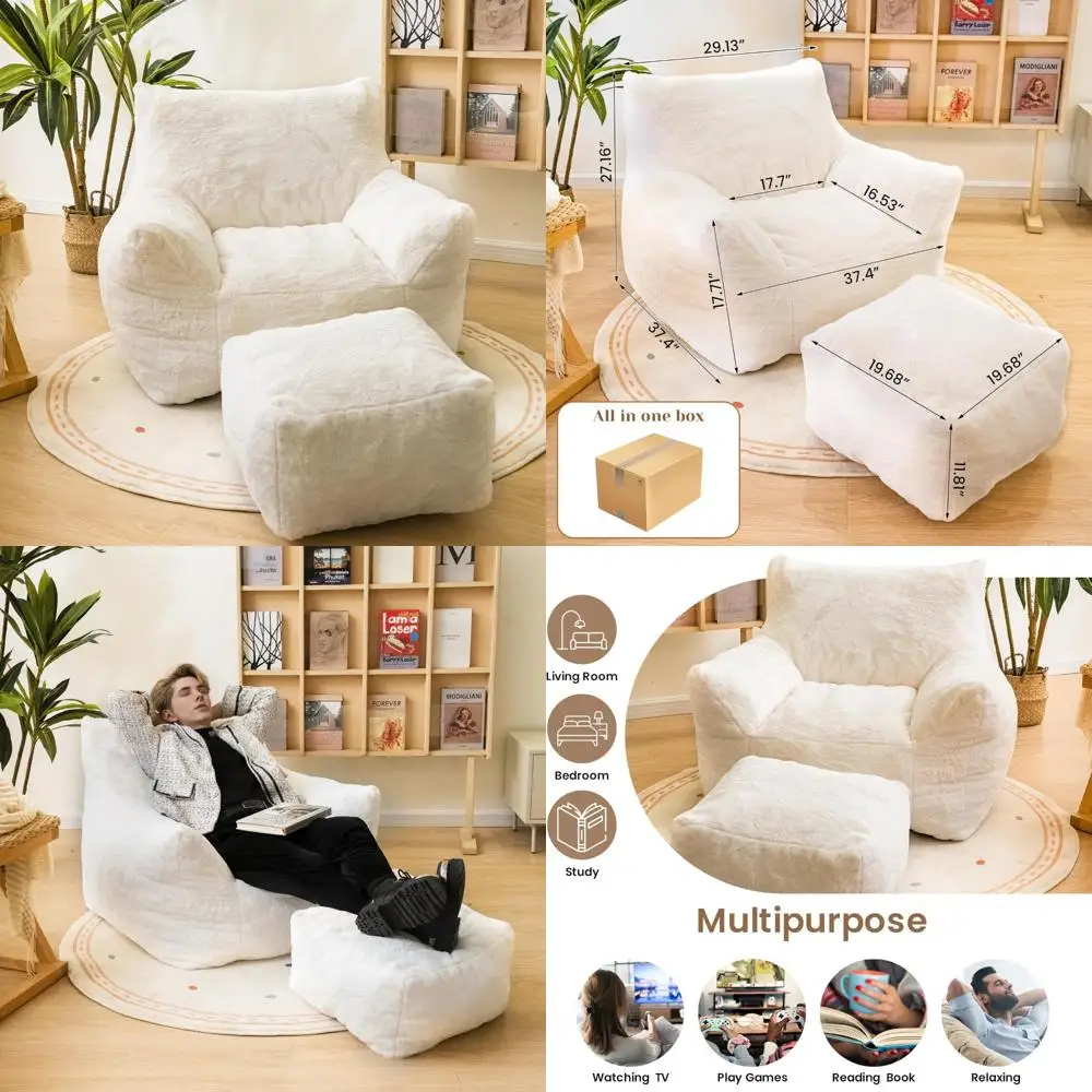 Luxury Plush Faux Fur Bean Bag Chair with Ottoman and Armrests, Including Foot Rest
Luxury Plush Faux Fur Bean Bag Chair with Ottoman and Armrests, Including Foot Rest