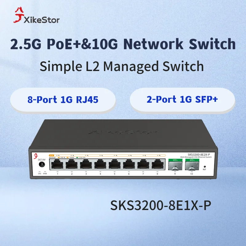 XikeStor 2.5G PoE+ Simple Managed Network Switch Support DHCP 2-Port 10G SFP+ 100W
XikeStor 2.5G PoE+ Simple Managed Network Switch Support DHCP 2-Port 10G SFP+ 100W