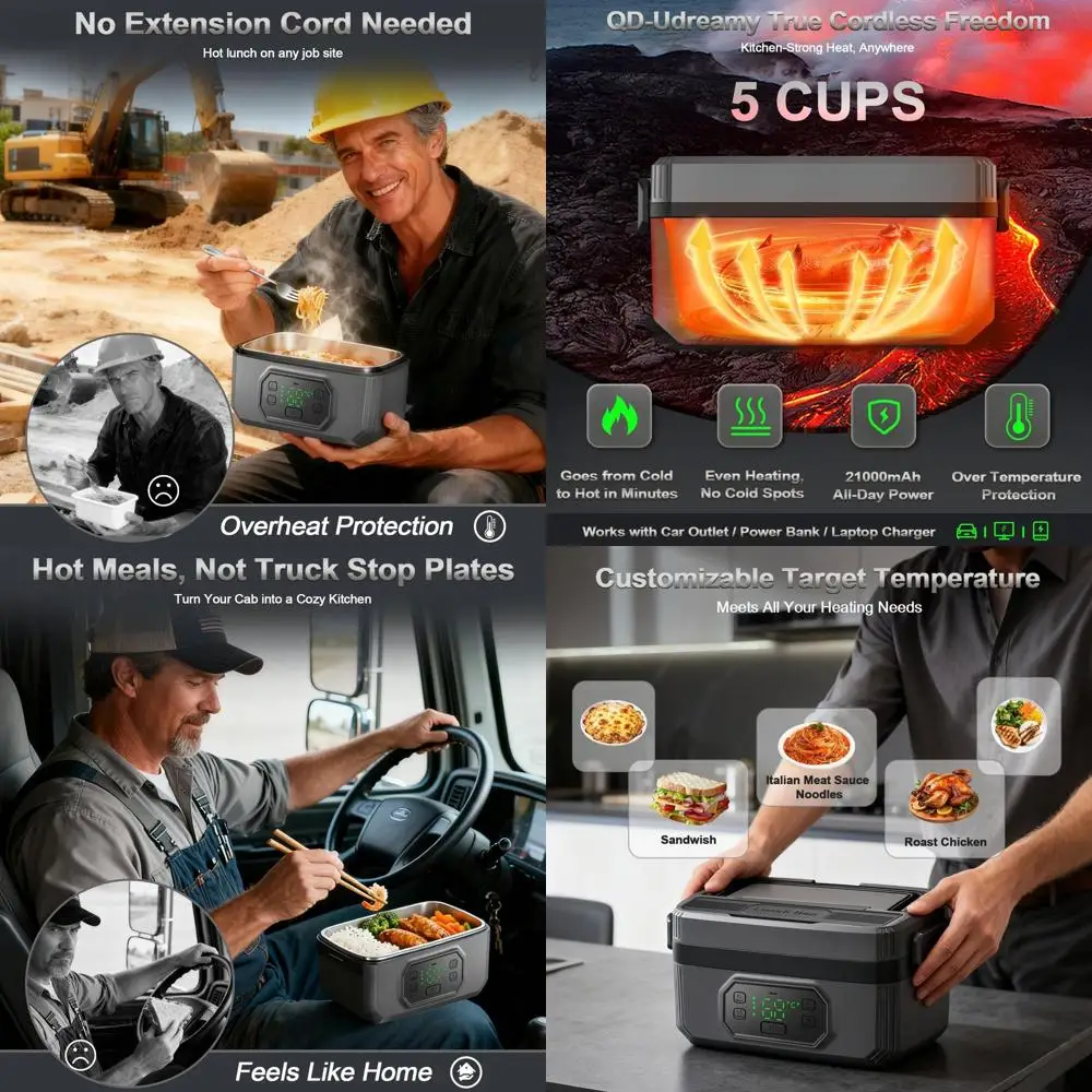 Портативный электрический ланч-бокс объемом 1,2 л с аккумулятором емкостью 21000 мАч, автоматическим нагревом, настройками 9 таймеров и 5 температур, герметичная нержавеющая сталь, идея
Портативный электрический ланч-бокс объемом 1,2 л с аккумулятором емкостью 21000 мАч, автоматическим нагревом, настройками 9 таймеров и 5 температур, герметичная нержавеющая сталь, идея