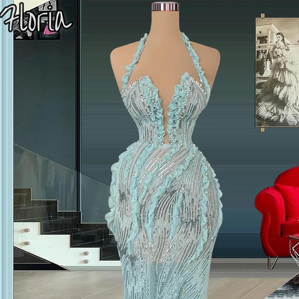 Stunning Sky Blue Halter Neck Small Ruffles Design Party Dresses With Pearls Newest Sexy Beaded Wedding Guest Dress Customized
Stunning Sky Blue Halter Neck Small Ruffles Design Party Dresses With Pearls Newest Sexy Beaded Wedding Guest Dress Customized