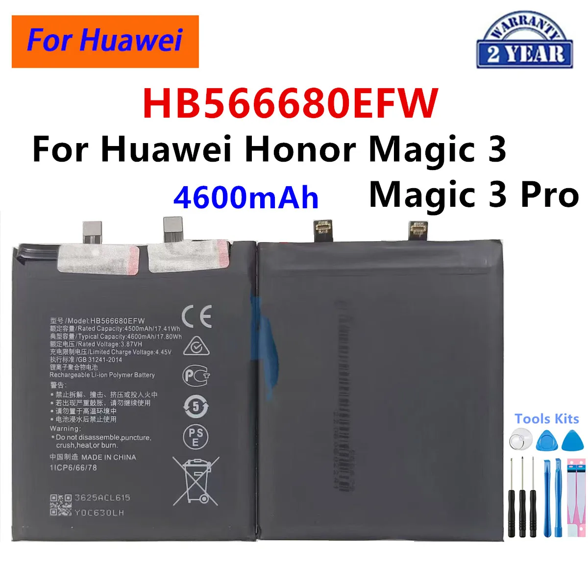 Brand New HB566680EFW 4600mAh Replacement Battery For Huawei Honor Magic 3 Honor Magic 3 Pro Batteries+Tools
Brand New HB566680EFW 4600mAh Replacement Battery For Huawei Honor Magic 3 Honor Magic 3 Pro Batteries+Tools