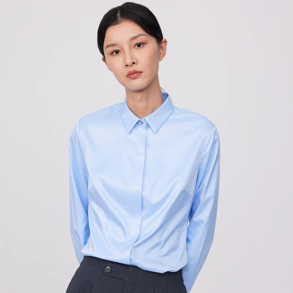 Ladies Office Silk Touch Smooth Long Sleeve Blouses Shirt Without Pocket Women's Concealed Buttoned Placket Casual Slim Shirts
Ladies Office Silk Touch Smooth Long Sleeve Blouses Shirt Without Pocket Women's Concealed Buttoned Placket Casual Slim Shirts