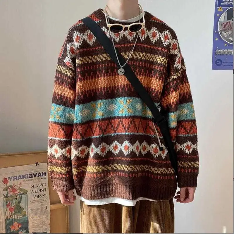 Men's Knitted Vintage Graphic Sweater With Pattern Brown Blue Pullovers Sweaters and Jumpers Korean Streetwear Harajuku w454
Men's Knitted Vintage Graphic Sweater With Pattern Brown Blue Pullovers Sweaters and Jumpers Korean Streetwear Harajuku w454
