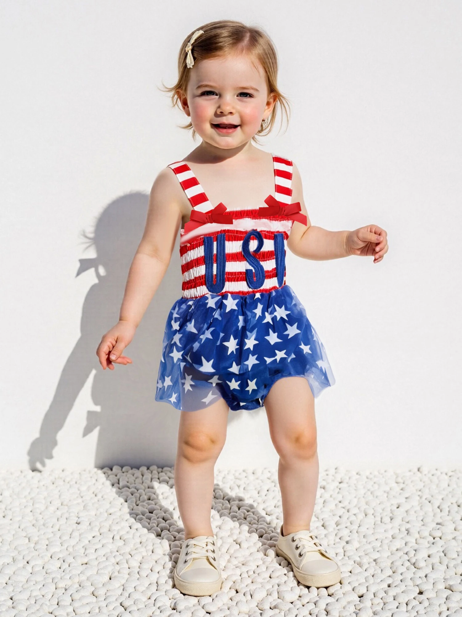 Toddler Girls Independence Day Outfits Sleeveless Ruffled Romper Dress Bow Headband Set Infant Clothing for 4th of July
Toddler Girls Independence Day Outfits Sleeveless Ruffled Romper Dress Bow Headband Set Infant Clothing for 4th of July