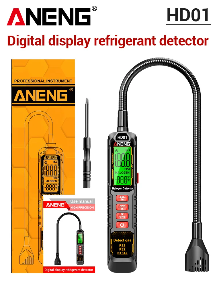 ANENG HD01 R22 R32 R134a Gas Meter Tool Leak Detector Freon CFC HFC Automotive Gas Refrigerant Tester Air Conditioning Monitor
ANENG HD01 R22 R32 R134a Gas Meter Tool Leak Detector Freon CFC HFC Automotive Gas Refrigerant Tester Air Conditioning Monitor