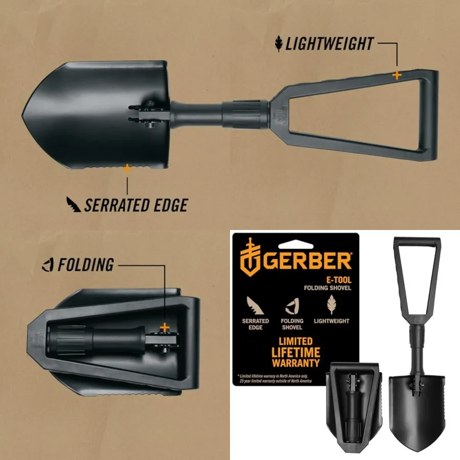 Gear Military Style Tactical Folding Spade E-Tool, Heavy-Duty All Purpose Camping and Emergency Car Shovel with Serrated Edge,
Gear Military Style Tactical Folding Spade E-Tool, Heavy-Duty All Purpose Camping and Emergency Car Shovel with Serrated Edge,
