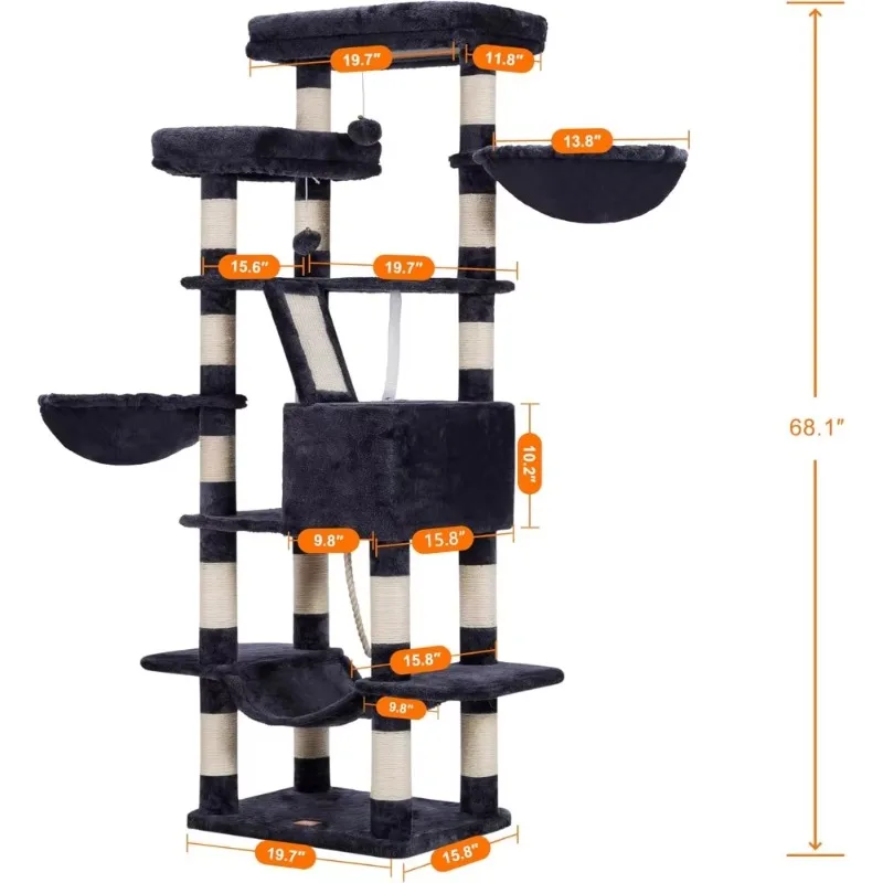 Cat Tree, 68 inch Multi-Level Cat Tower for Indoor Cats, 2 Widened Plush Perches Cat Condo with Scratching Board and Big Caves
Cat Tree, 68 inch Multi-Level Cat Tower for Indoor Cats, 2 Widened Plush Perches Cat Condo with Scratching Board and Big Caves