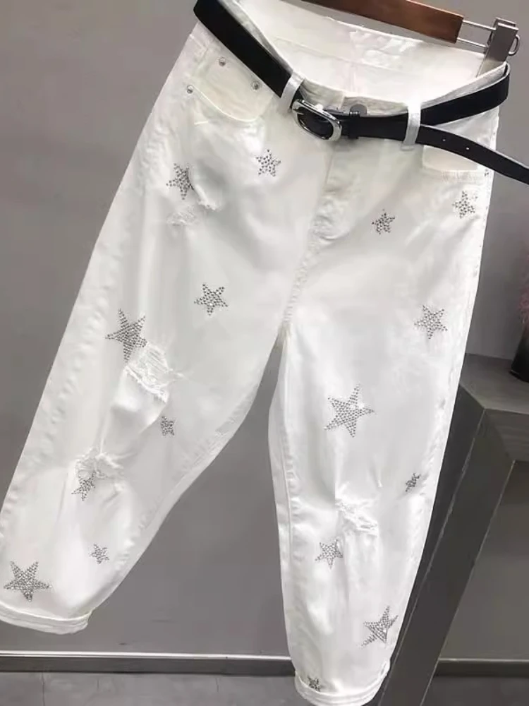 Women White Jeans Fashion Y2k Star Hot Drilling Hole Harem Pant 2025 New Korean Ins Loose High Waist Denim Straight Pants Trendy
Women White Jeans Fashion Y2k Star Hot Drilling Hole Harem Pant 2025 New Korean Ins Loose High Waist Denim Straight Pants Trendy