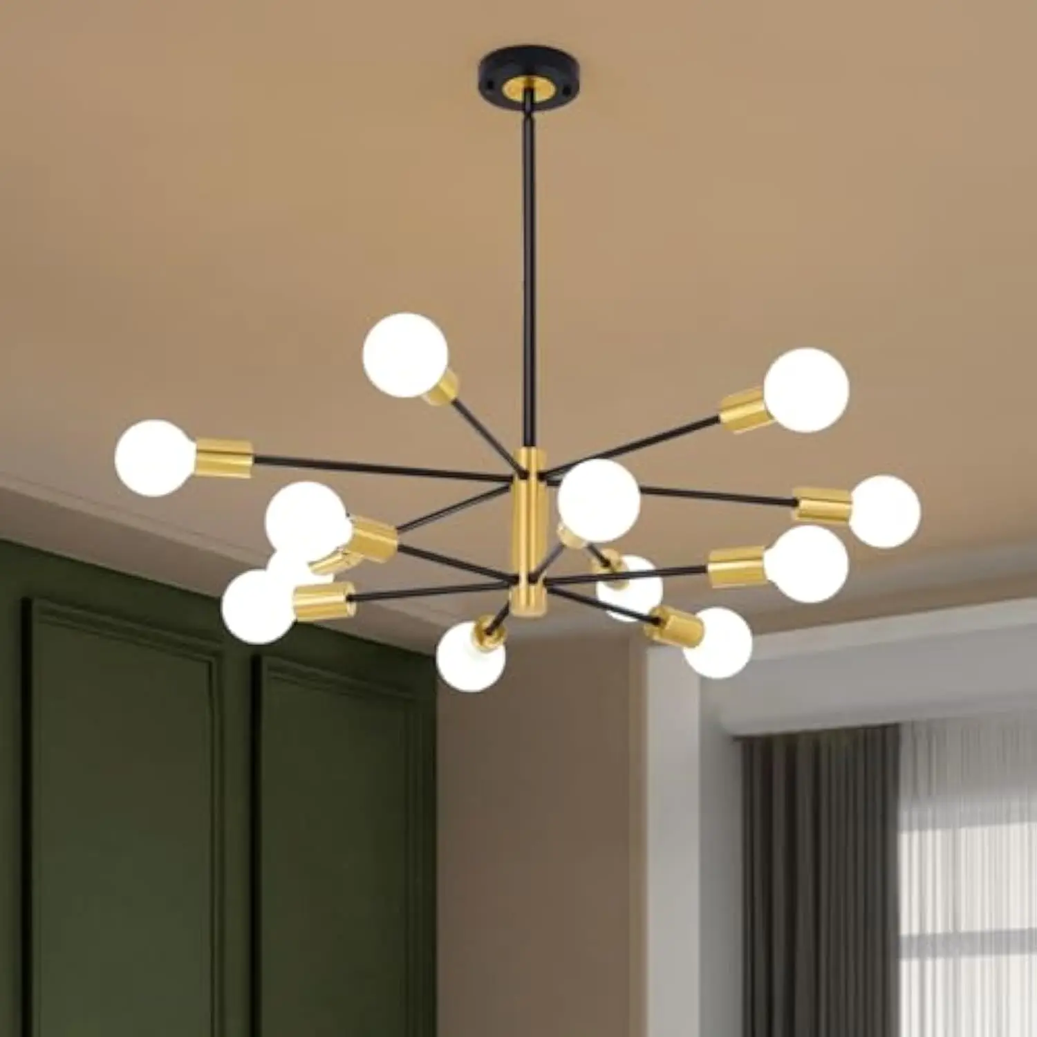 12-Light Modern Sputnik Chandelier, Black and Gold Pendant Light Height Adjustable Sputnik Ceiling Light Fixture for Ding Ro
12-Light Modern Sputnik Chandelier, Black and Gold Pendant Light Height Adjustable Sputnik Ceiling Light Fixture for Ding Ro