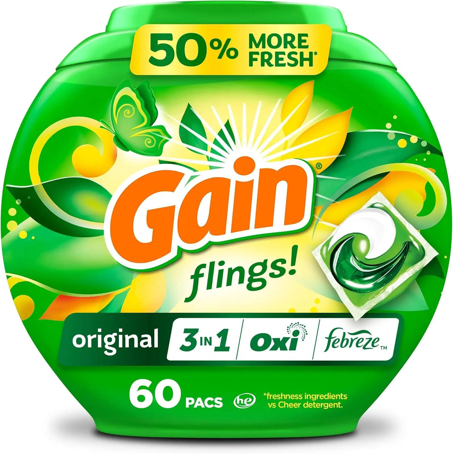 60-Count Laundry Detergent Pacs, Original Scent with Odor Defense, Concentrated Soap Pods for Fresh Clean Clothes
60-Count Laundry Detergent Pacs, Original Scent with Odor Defense, Concentrated Soap Pods for Fresh Clean Clothes
