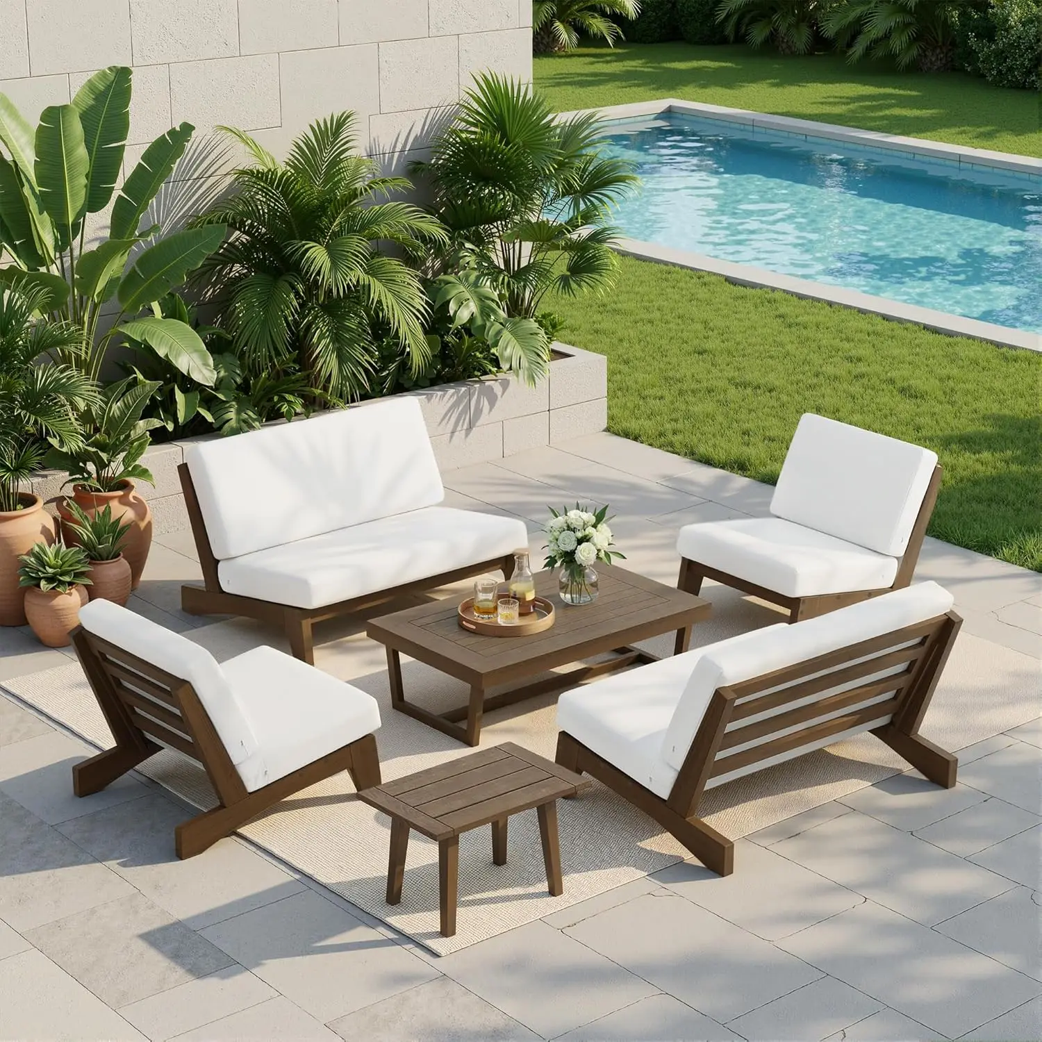 6 Pieces Wood Patio Furniture Sets, 2 Patio Loveseat, 2 Patio Bistro Chair, All Weather Outdoor Sectional Sofa, Customized
6 Pieces Wood Patio Furniture Sets, 2 Patio Loveseat, 2 Patio Bistro Chair, All Weather Outdoor Sectional Sofa, Customized