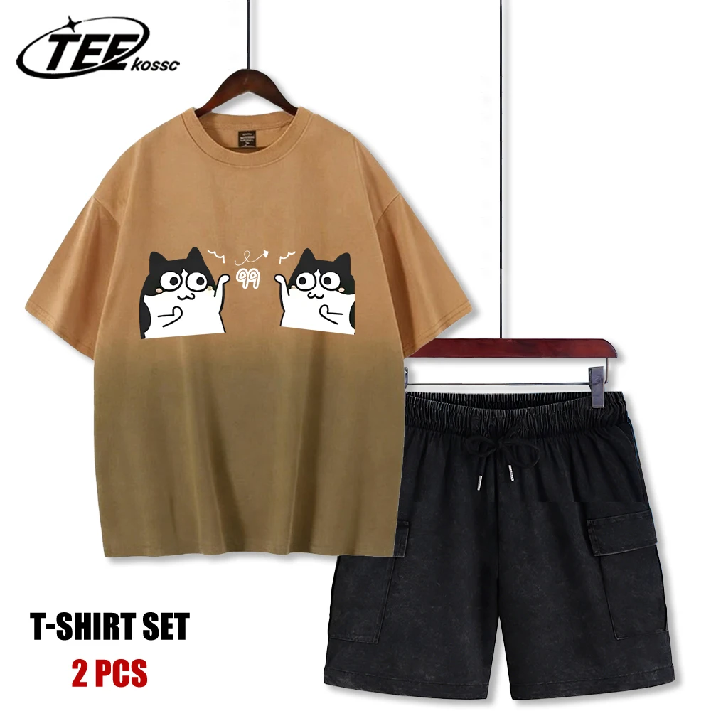 Милый комплект из футболки и шорт с принтом мультяшных кошек для мужчин, летний повседневный комплект с круглым вырезом, тай-дай, унисекс, хлопок, свободный крой
Милый комплект из футболки и шорт с принтом мультяшных кошек для мужчин, летний повседневный комплект с круглым вырезом, тай-дай, унисекс, хлопок, свободный крой