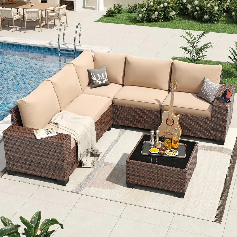 home.6 Pieces Patio Furniture Set Wicker Rattan Outdoor Sectional Conversation Set with Coffee Table and 4” Thickened Cush
home.6 Pieces Patio Furniture Set Wicker Rattan Outdoor Sectional Conversation Set with Coffee Table and 4” Thickened Cush