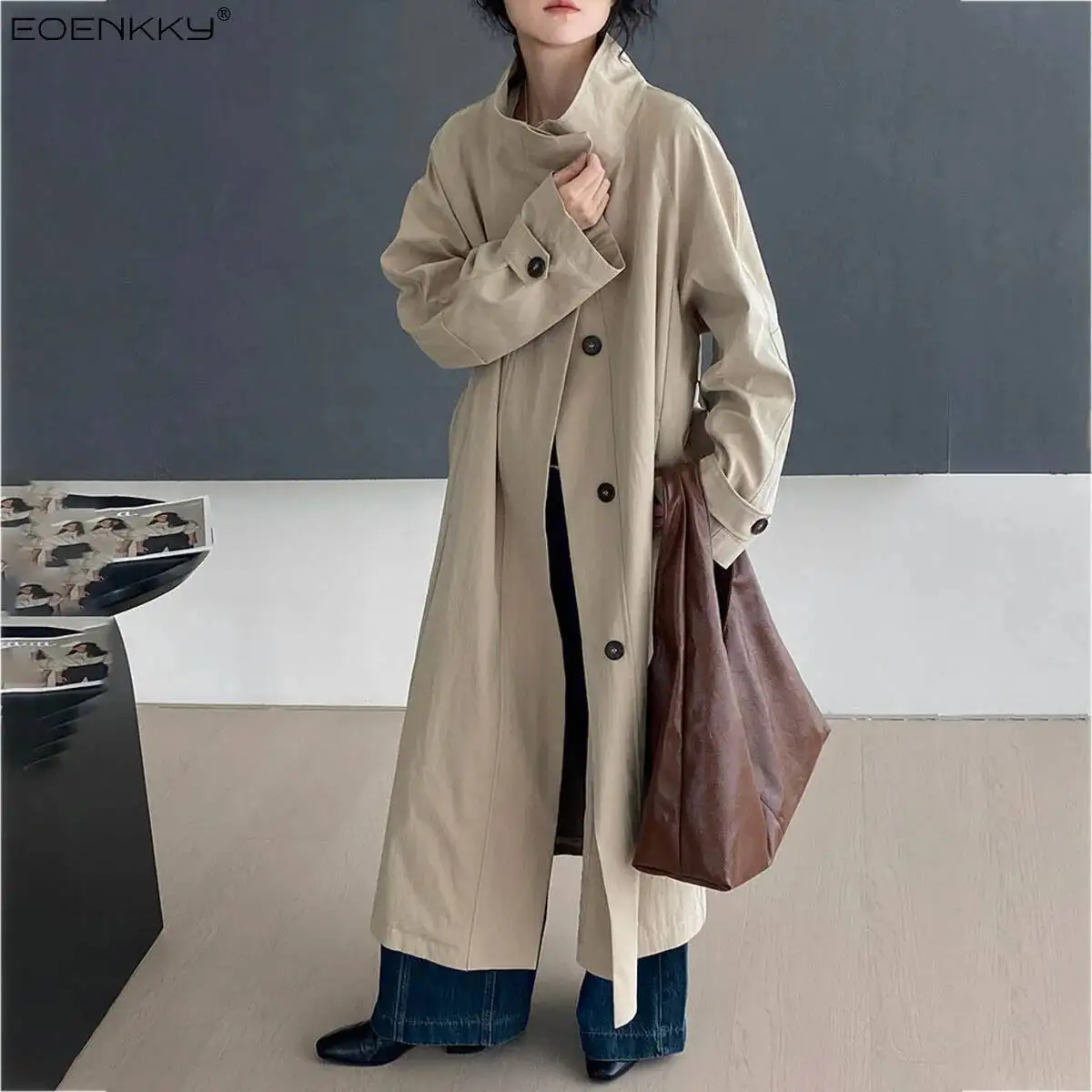 EOENKKY Single-button Solid-color Stand-up Collar Design - 2025 Spring New Style Women's High-quality Loose Long Coat Jacket 
EOENKKY Single-button Solid-color Stand-up Collar Design - 2025 Spring New Style Women's High-quality Loose Long Coat Jacket