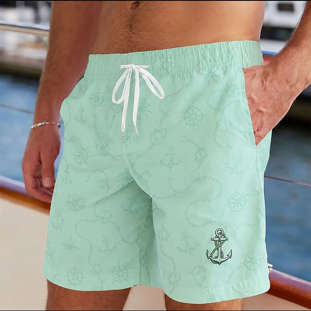 Men's Mint Green Nautical Anchor Print Drawstring Shorts, Casual Loose Fit For Spring Summer Daily & Beach Wear
Men's Mint Green Nautical Anchor Print Drawstring Shorts, Casual Loose Fit For Spring Summer Daily & Beach Wear