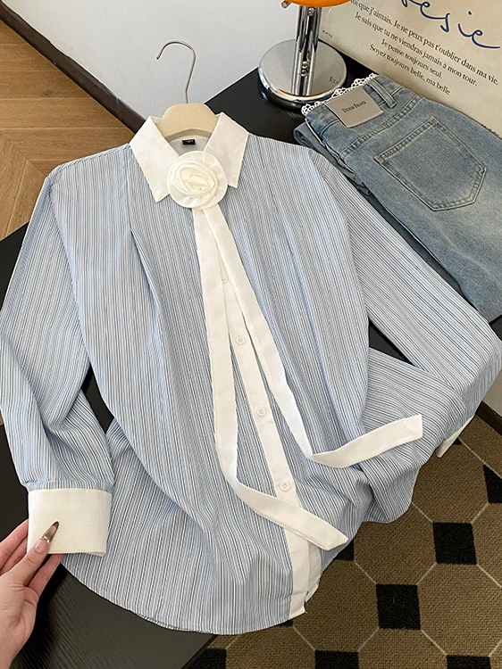 Korean Style Floral Print Stripe Shirt Women's Spring New Loose Fit Long Sleeve Anti-Wrinkle Fashionable Age-Defying Top
Korean Style Floral Print Stripe Shirt Women's Spring New Loose Fit Long Sleeve Anti-Wrinkle Fashionable Age-Defying Top