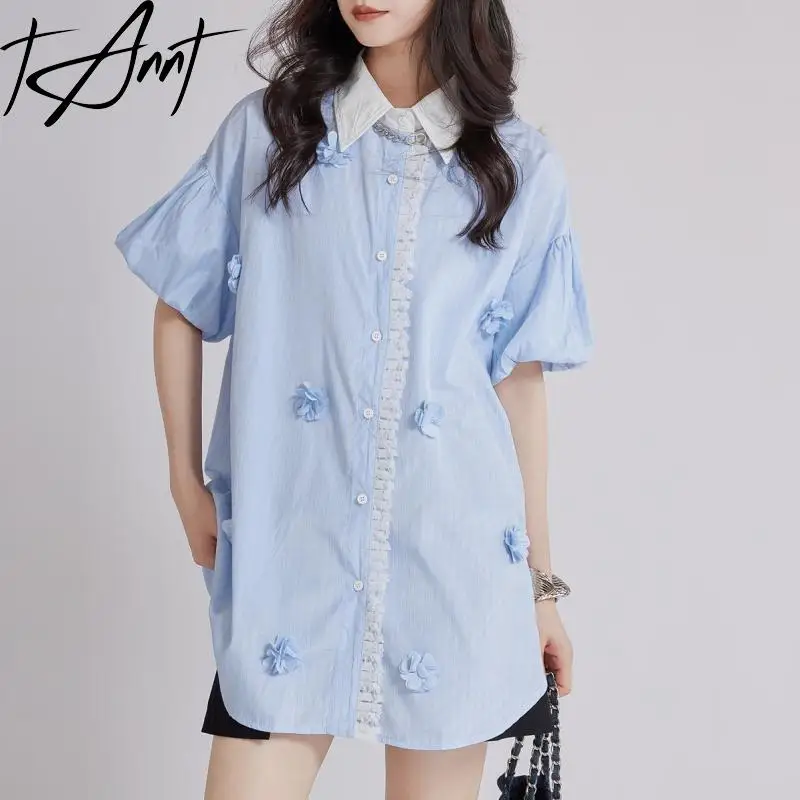 Tannt Women Shirt Blouse Puff Sleeve Flower Patchwork Striped Long Blouse Tops Fashion Casual Blue White Long Women Shirts 2025
Tannt Women Shirt Blouse Puff Sleeve Flower Patchwork Striped Long Blouse Tops Fashion Casual Blue White Long Women Shirts 2025