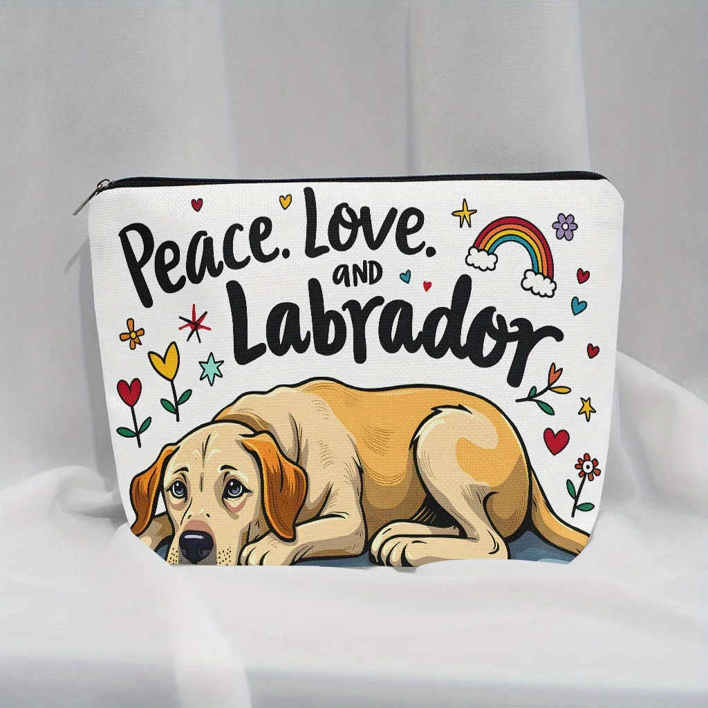 Peace Love & Labrador Design Makeup Bag Colorful Zippered Travel Organizer for Cosmetics Stationery Essentials with Playful Dog
Peace Love & Labrador Design Makeup Bag Colorful Zippered Travel Organizer for Cosmetics Stationery Essentials with Playful Dog