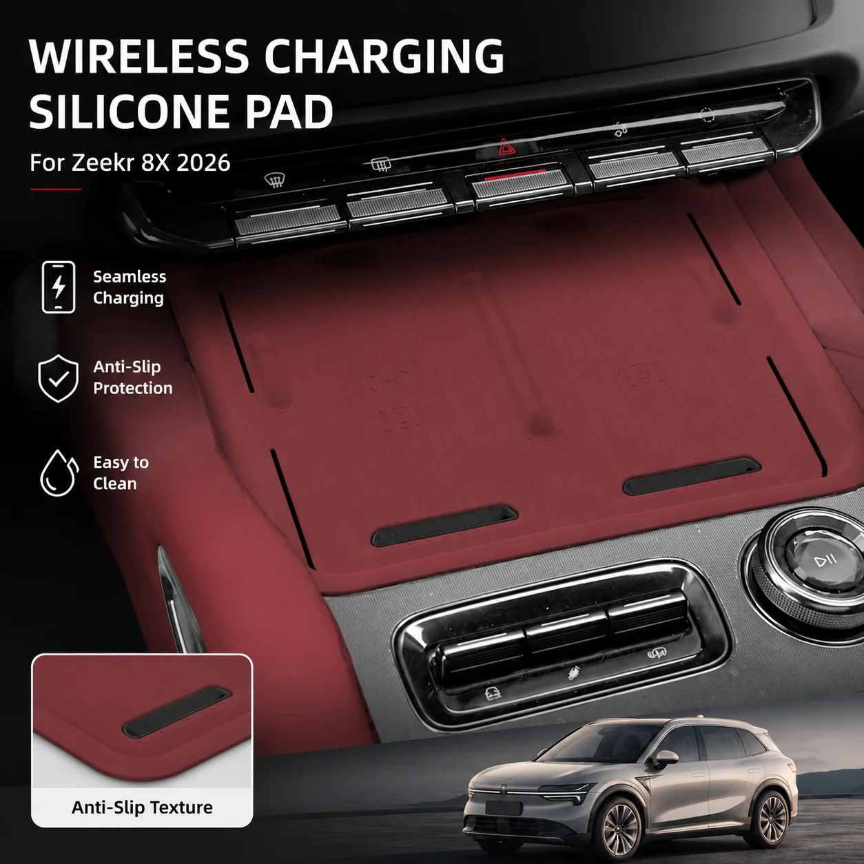 Wireless Charging Silicone Anti-Slip Center Console Protector For Zeekr 8X 2026 Car Interior Accessory
Wireless Charging Silicone Anti-Slip Center Console Protector For Zeekr 8X 2026 Car Interior Accessory