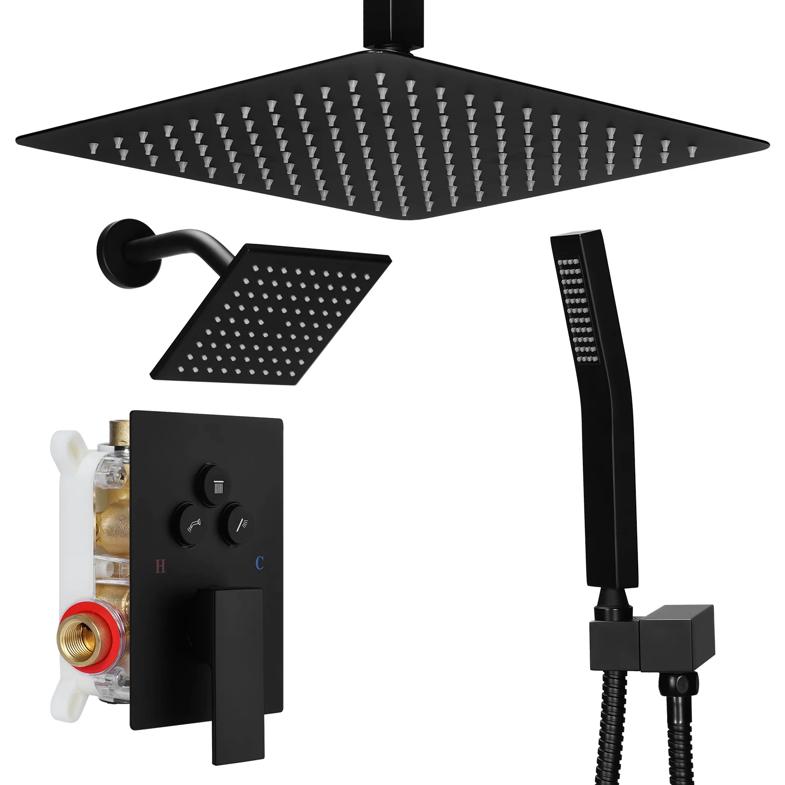 Shower Faucet Set W/ 12in Ceiling Mount 6in Wall Mount Showers Head Push Button Diverter with 2 in 1 Handheld for Bathroom Hotel
Shower Faucet Set W/ 12in Ceiling Mount 6in Wall Mount Showers Head Push Button Diverter with 2 in 1 Handheld for Bathroom Hotel