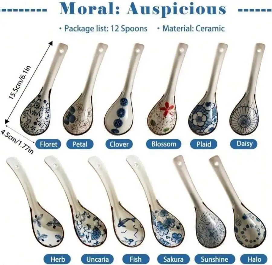 12pcs Ceramic Asian Soup Spoons Set Deep Oval Hook Non-Slip For Rice Ramen Pho Miso Wonton Noodle
12pcs Ceramic Asian Soup Spoons Set Deep Oval Hook Non-Slip For Rice Ramen Pho Miso Wonton Noodle