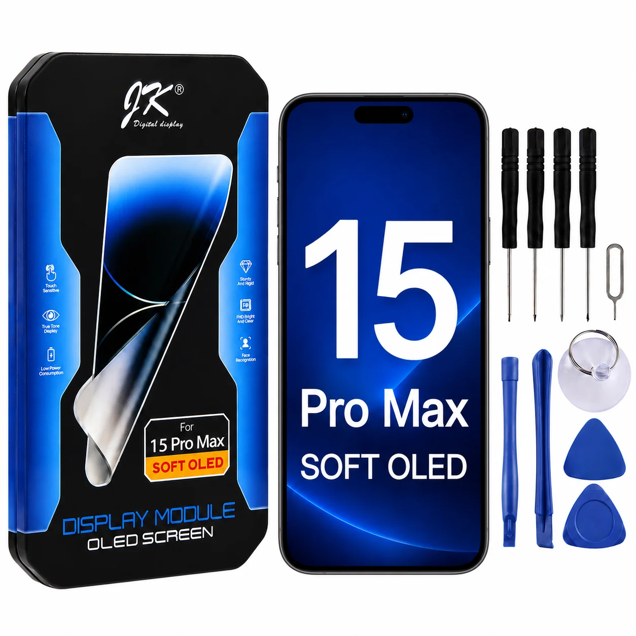 JK Soft OLED Screen Replacement for iPhone 15 Pro Max Full Assembly No Dead Pixel True Tone Support
JK Soft OLED Screen Replacement for iPhone 15 Pro Max Full Assembly No Dead Pixel True Tone Support