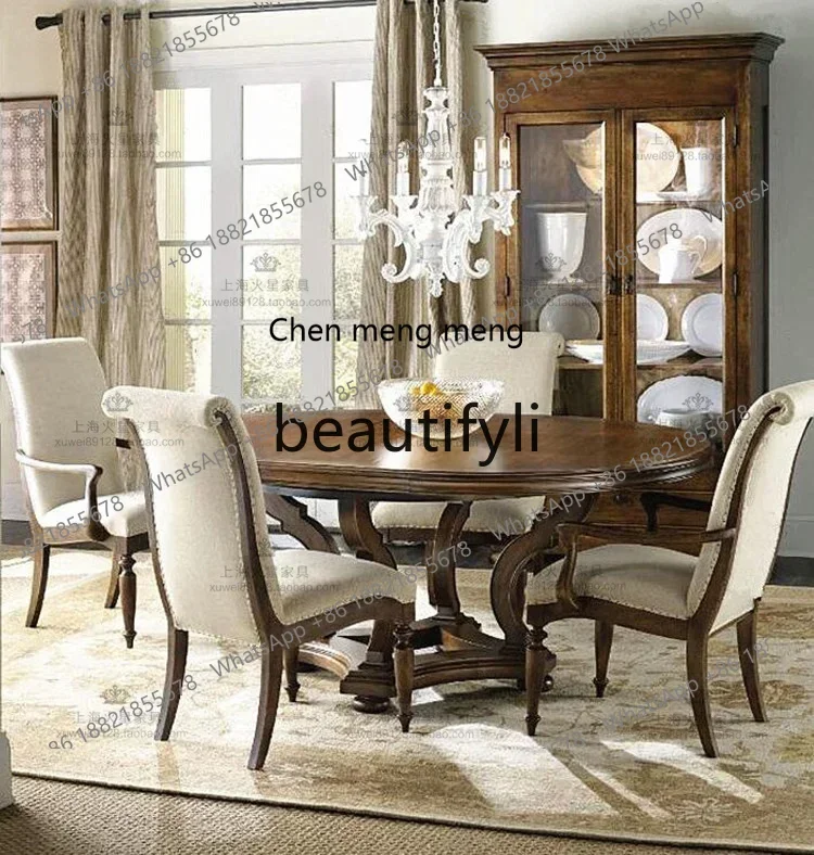 American rural retro solid wood round dining table European dining table and chairs French design furniture2936
American rural retro solid wood round dining table European dining table and chairs French design furniture2936