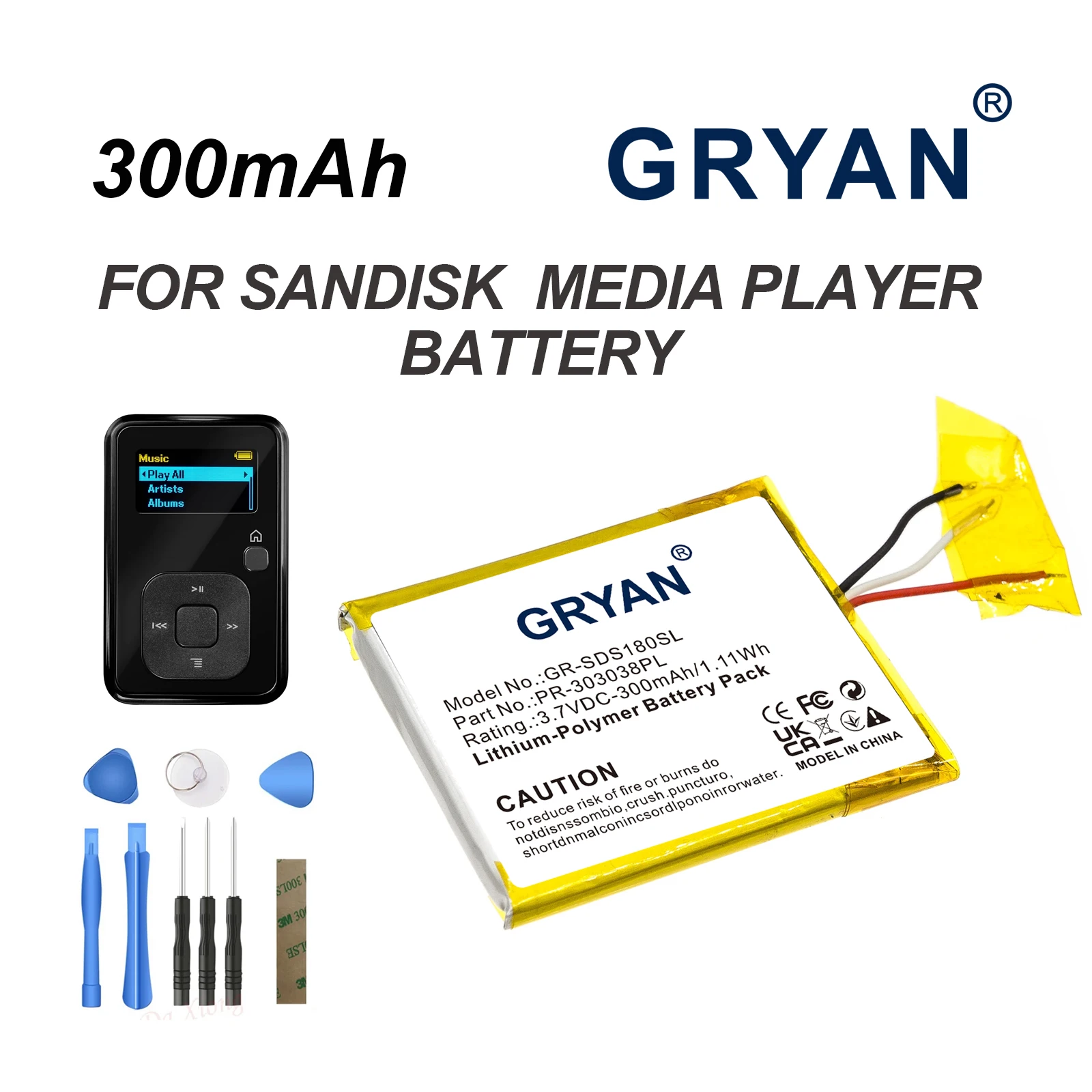 Аккумулятор GRYAN 300 мАч 1.11 Вт·ч PR-303038PL для медиаплееров Sandisk Clip Plus, Sansa Clip Zip, Sansa Clip+, SDMX18R-004GB-A57
Аккумулятор GRYAN 300 мАч 1.11 Вт·ч PR-303038PL для медиаплееров Sandisk Clip Plus, Sansa Clip Zip, Sansa Clip+, SDMX18R-004GB-A57