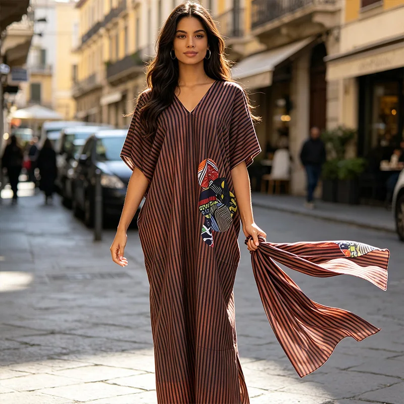 Plus Size African Dresses for Women Summer Fashion African Short Sleeve V-neck Striped Casual Daily Wear Kaftan Muslim Abaya
Plus Size African Dresses for Women Summer Fashion African Short Sleeve V-neck Striped Casual Daily Wear Kaftan Muslim Abaya