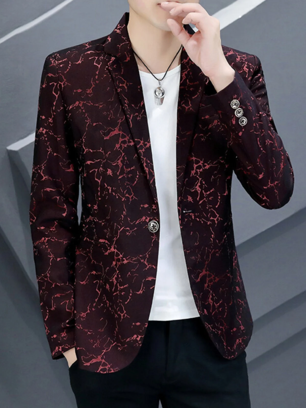 Spring Autumn Men's Slim Fit Casual Print Suit Jaet Faionable Korean Sle Long Sve Top Youth ular Anti-Wrinkle
Spring Autumn Men's Slim Fit Casual Print Suit Jaet Faionable Korean Sle Long Sve Top Youth ular Anti-Wrinkle