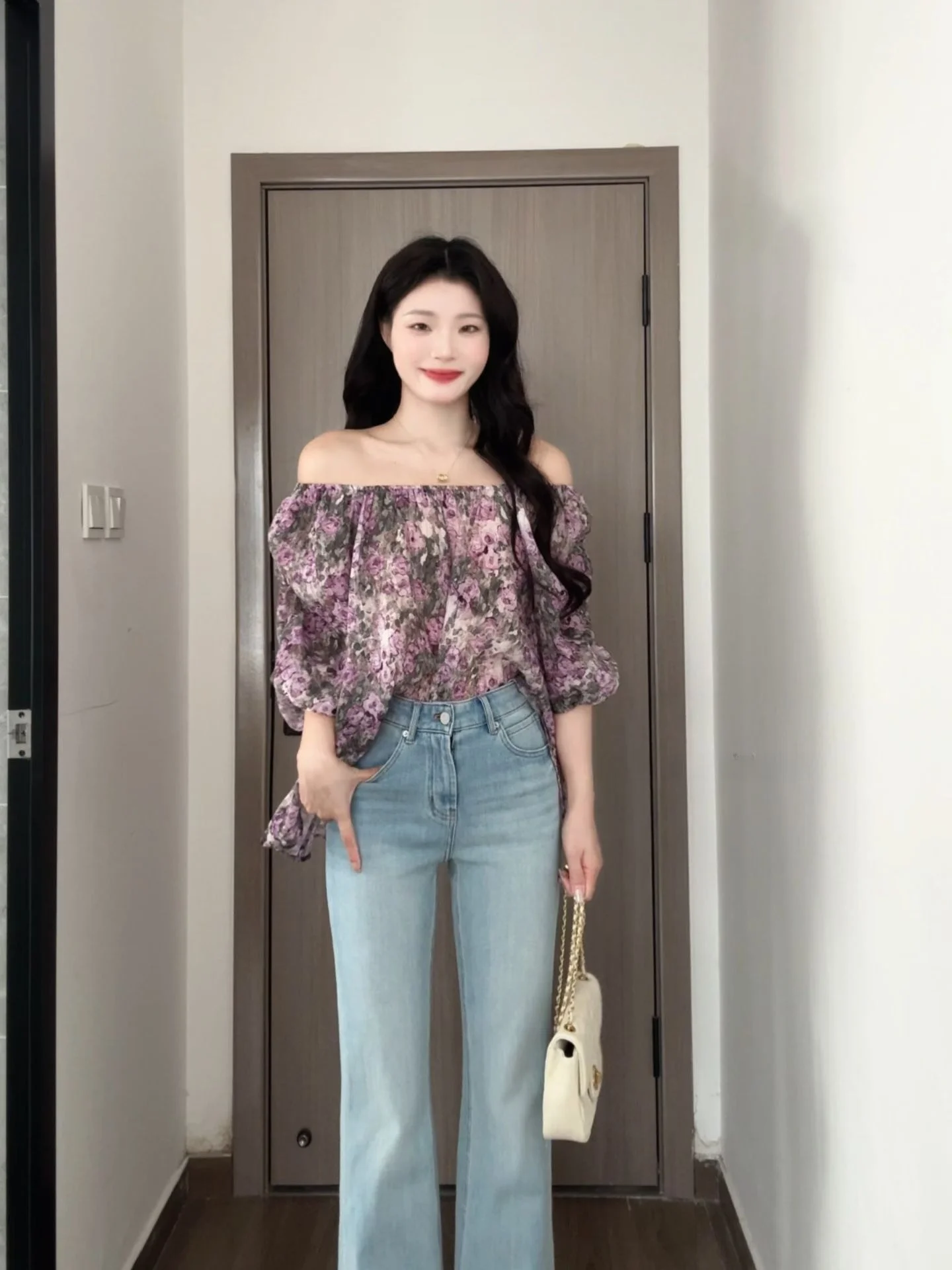 French Style Loose Fit Floral Print Shirt Women's Summer Slimming Bubble Sleeve Purple Color One-Shoulder Top Breathable Shor...
French Style Loose Fit Floral Print Shirt Women's Summer Slimming Bubble Sleeve Purple Color One-Shoulder Top Breathable Shor...