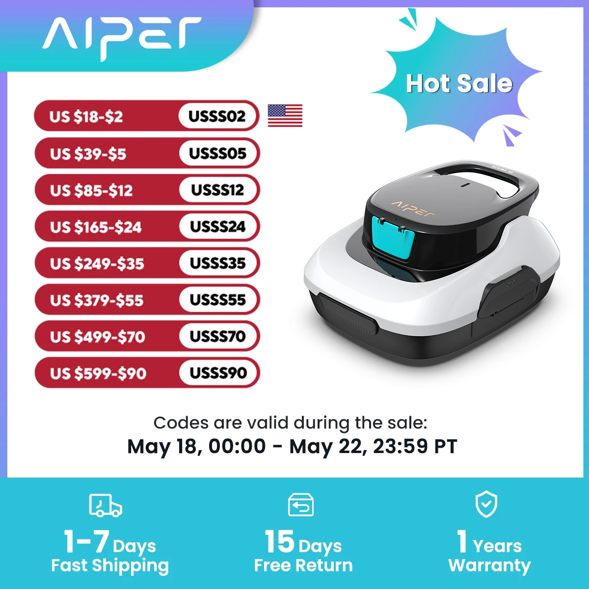 Refurbished Aiper Scuba SE Cordless Pool Cleaner with 90-Min Pool Vacuum for Above Ground Flat Pools Lightweight
Refurbished Aiper Scuba SE Cordless Pool Cleaner with 90-Min Pool Vacuum for Above Ground Flat Pools Lightweight