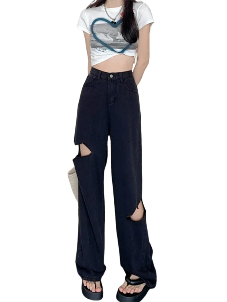 Черные длинные брюки с высокой талией и широкими штанинами, женские прямые джинсовые летние свободные драпированные брюки, модные большие размеры
Черные длинные брюки с высокой талией и широкими штанинами, женские прямые джинсовые летние свободные драпированные брюки, модные большие размеры