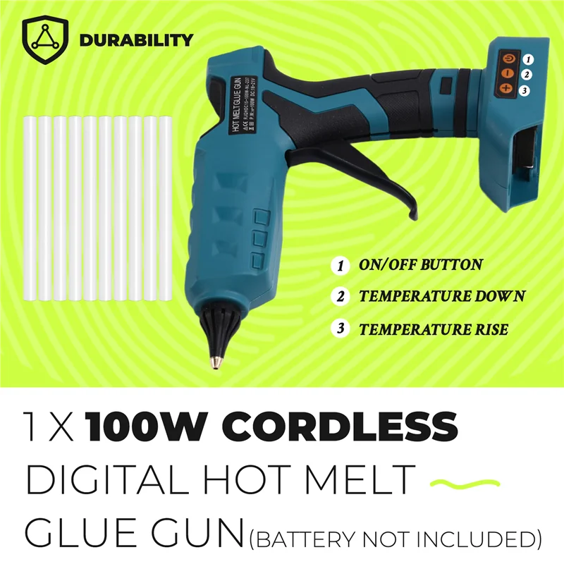 A21Q -100W Cordless Digital Hot Melt Glue Gun Power Tool For 18V Battery Glue Sticks DIY Repair Tool
A21Q -100W Cordless Digital Hot Melt Glue Gun Power Tool For 18V Battery Glue Sticks DIY Repair Tool