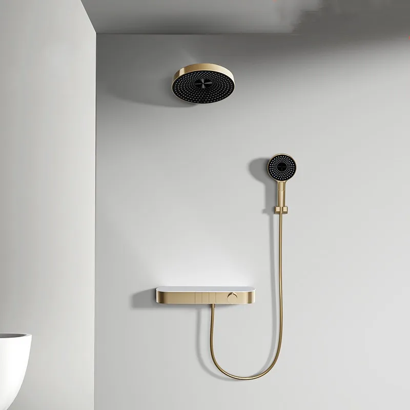 Brushed Gold Home Use Shower System with Constant Temperature Concealed Installation Full Copper Hot Melt Pressurized In-wall
Brushed Gold Home Use Shower System with Constant Temperature Concealed Installation Full Copper Hot Melt Pressurized In-wall