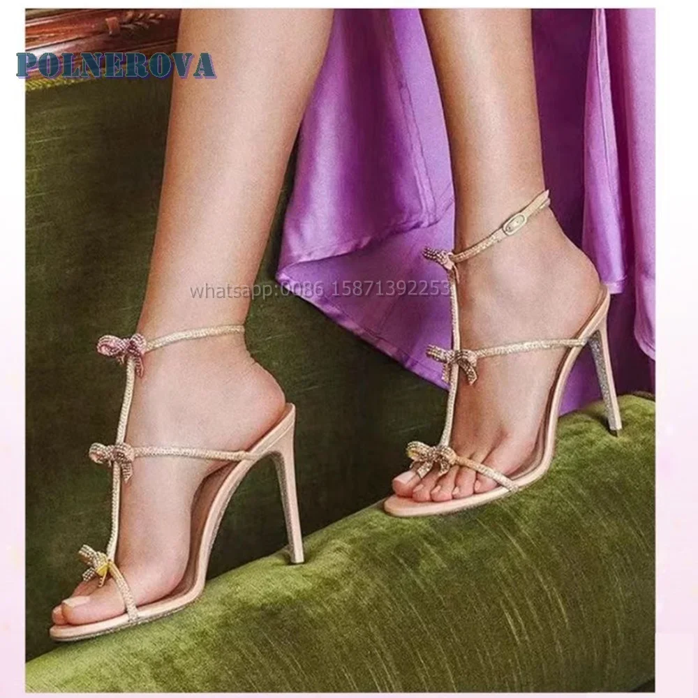 Bowknot Rhinestone T-Tied Sexy Sandals Open Toe Stiletto One Word Buckle Shallow Women Heels Slingback Spicy Girl Party Shoes
Bowknot Rhinestone T-Tied Sexy Sandals Open Toe Stiletto One Word Buckle Shallow Women Heels Slingback Spicy Girl Party Shoes