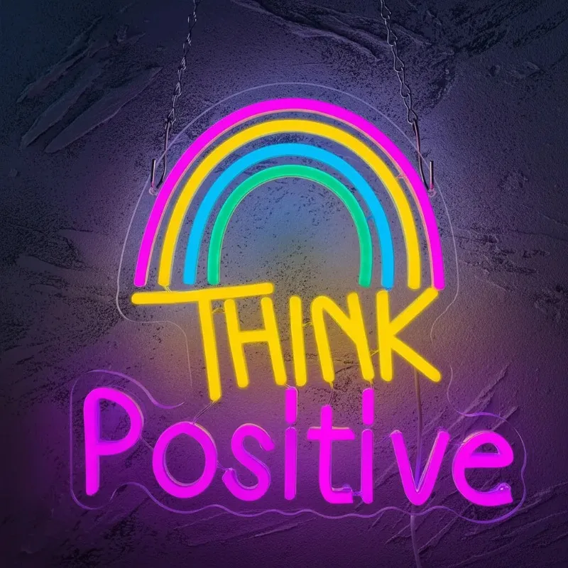 Неоновая вывеска «Think Positive», красочный светодиодный настенный светильник в виде радуги, вдохновляющий настенный декор для спальни, гостиной, класса, офиса
Неоновая вывеска «Think Positive», красочный светодиодный настенный светильник в виде радуги, вдохновляющий настенный декор для спальни, гостиной, класса, офиса