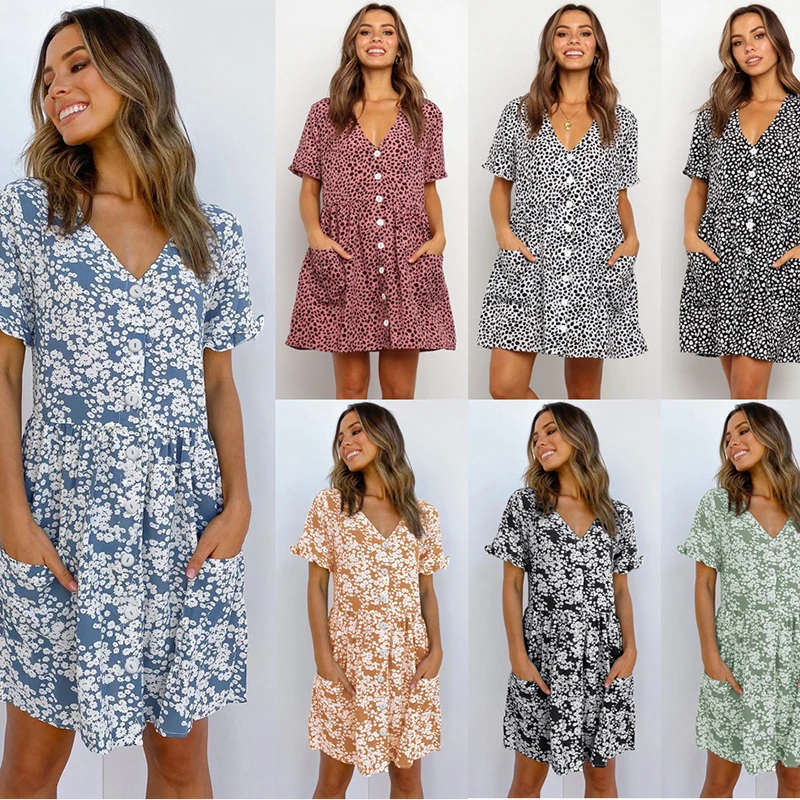 Women Dress Short Sleeve Leopard Print Color Pot Pockets Casual Female Dresses Nice Sexy V-neck Single Button Summer Vestidos
Women Dress Short Sleeve Leopard Print Color Pot Pockets Casual Female Dresses Nice Sexy V-neck Single Button Summer Vestidos