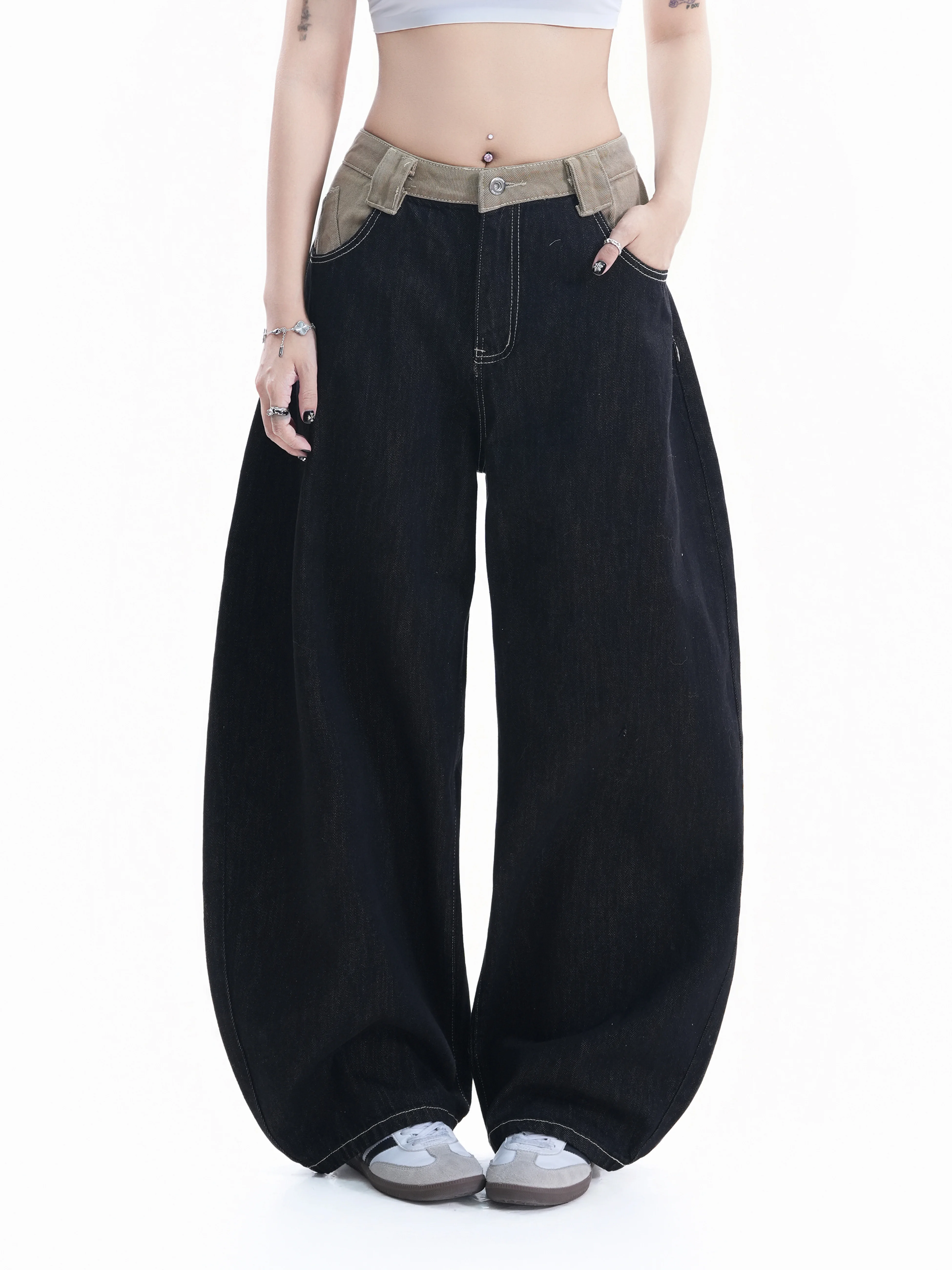 American Retro Splicing Waist Head Jeans Women High Street Loose Wide Leg Drag on the Ground Neutral Banana Pants
American Retro Splicing Waist Head Jeans Women High Street Loose Wide Leg Drag on the Ground Neutral Banana Pants