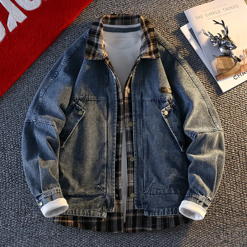 Men grid Denim Jackets 2025 spring Fashion Motorcycle Vintage Jeans Jackets Hommes Slim Fit Cotton Coat Casual Hooded Coats
Men grid Denim Jackets 2025 spring Fashion Motorcycle Vintage Jeans Jackets Hommes Slim Fit Cotton Coat Casual Hooded Coats 